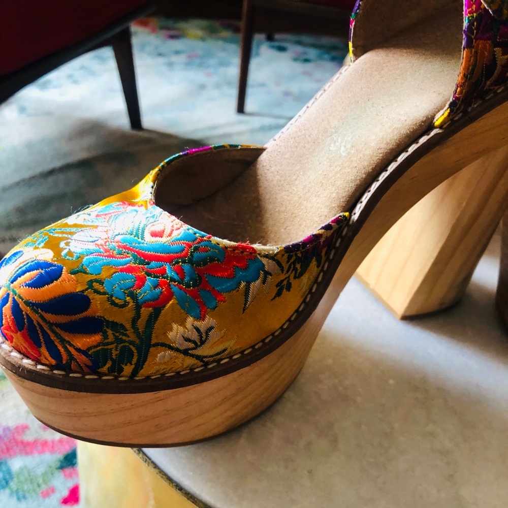 Beautiful wood and fabric clog